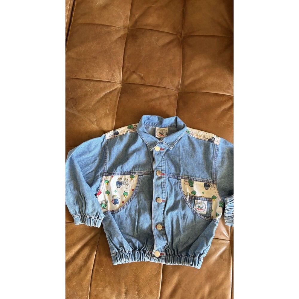 vintage 90s babar the elephant denim jacket red stitching kids size 6 rare
